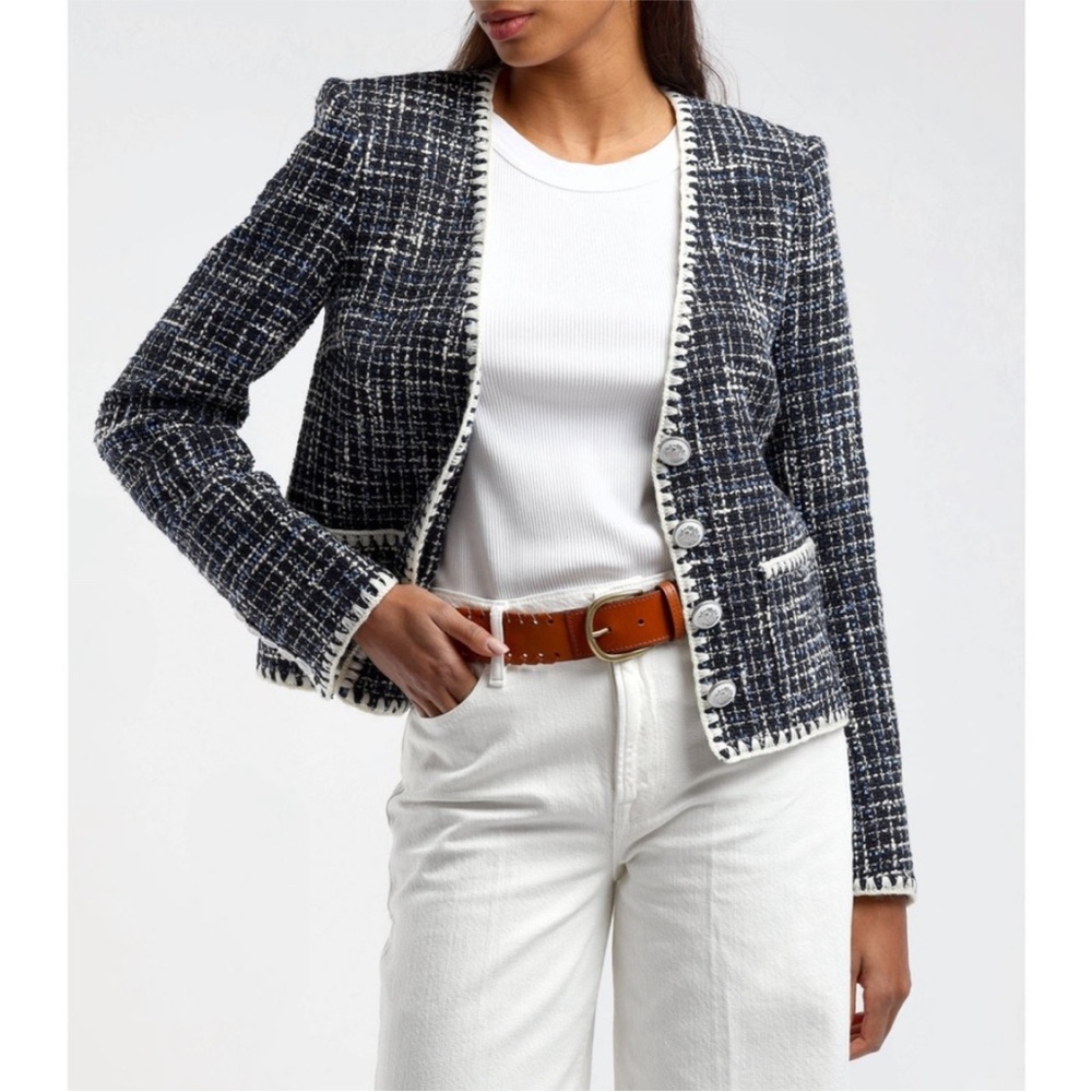 NEW Veronica Beard Bosea Tweed Cotton Blend Jacket Navy Multi 12 - Picture 3 of 17
